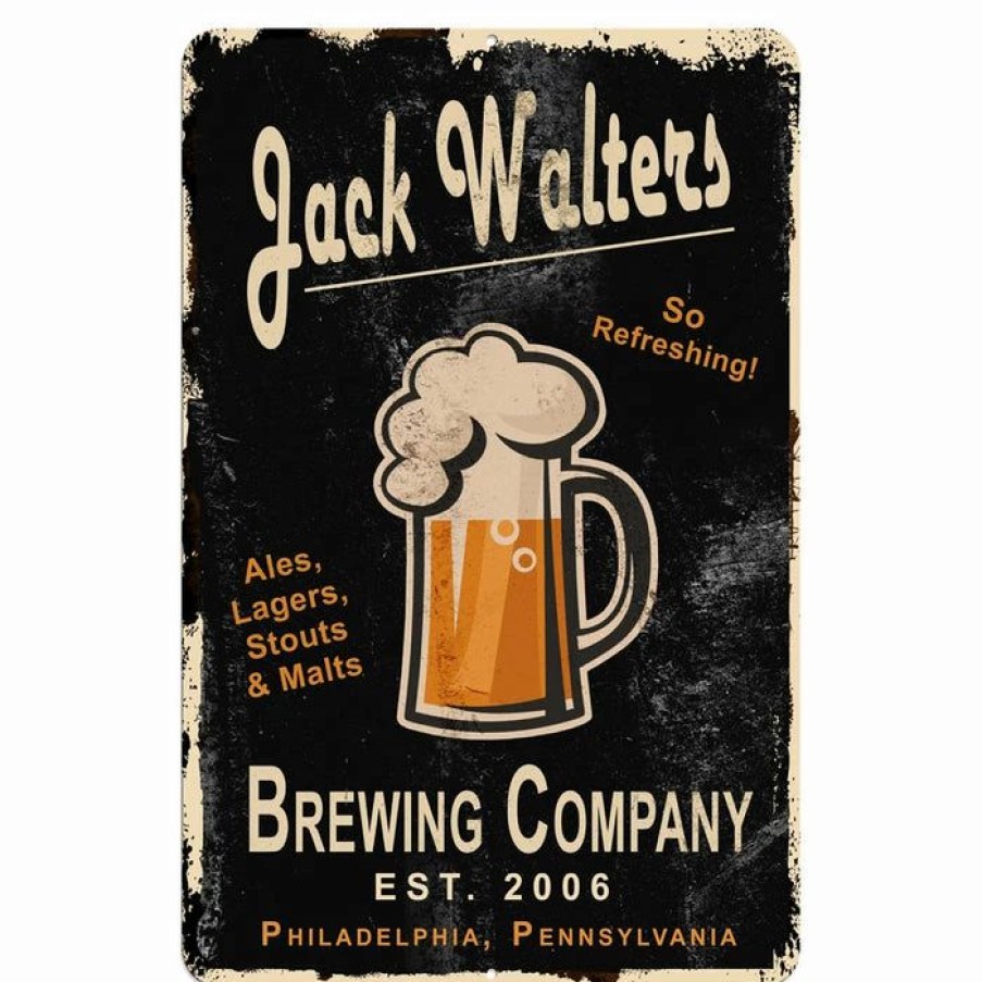 * Brand New Barman Customizable Vintage Metal Bar Sign 12 X 18 Brewing Company (Black) | Bar Signs