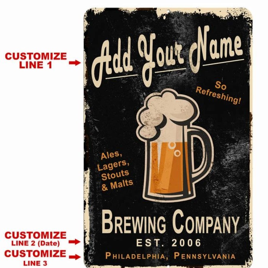 * Brand New Barman Customizable Vintage Metal Bar Sign 12 X 18 Brewing Company (Black) | Bar Signs