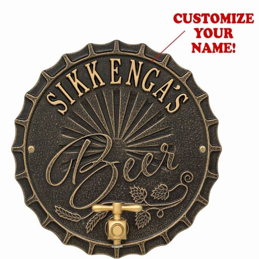 * Budget Barman Customizable Cast Aluminum Plaque (And Bottle Opener) Bottle Cap Brew Design | Bar Signs