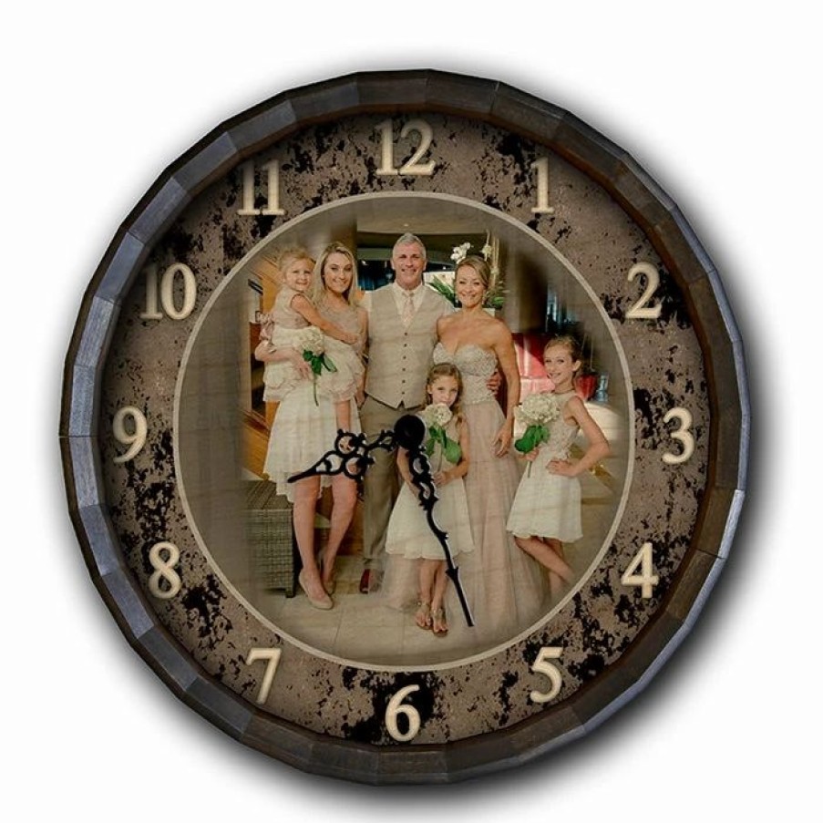 * Budget Barman Custom Wood Barrel Top Clock Family Add Your Own Photo | Bar Signs