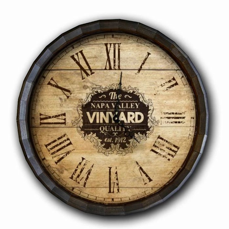 * Wholesale Barman Large Vineyard Roman Numeral Wood Barrel Top Clock | Bar Signs