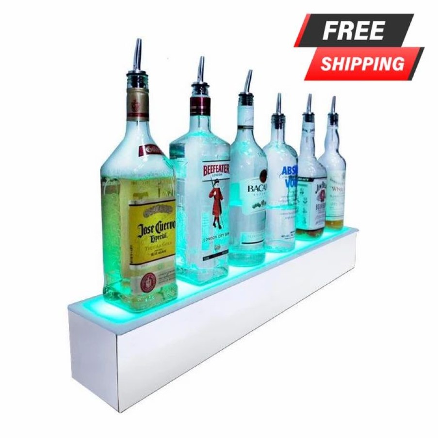 * Promo Barman Barconic Led Liquor Bottle Display Shelf 1 Step Polished Mirrored Metal Several Lengths | Liquor Bottle Shelves