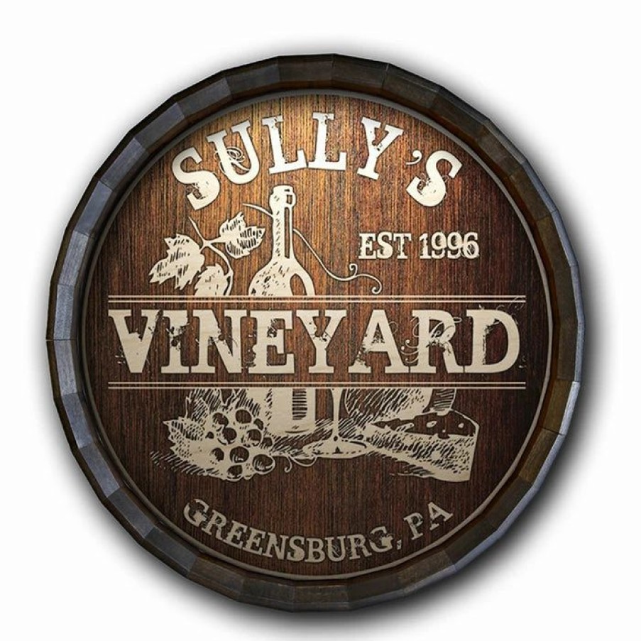 * Coupon Barman Custom Wood Barrel Top Sign Vineyard | Bar Signs