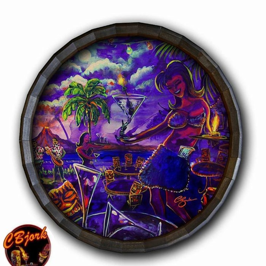 * Buy Barman Tiki Drink Wood Barrel Top Sign/Clock | Bar Signs