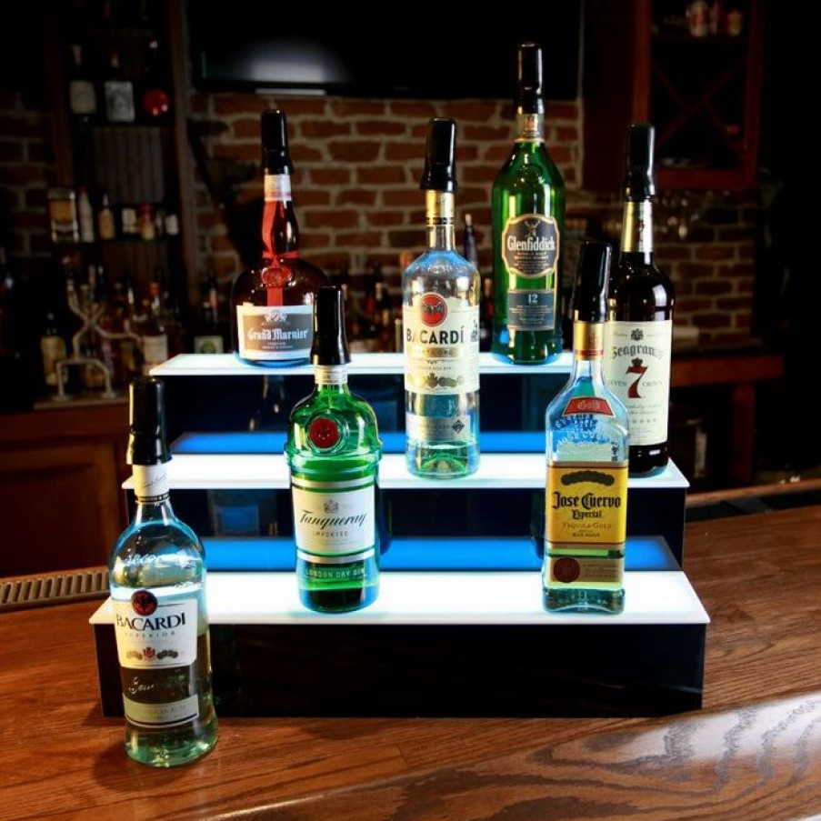 * Cheapest Barman Barconic Led Liquor Bottle Display Shelf 3 Tier (Step) Black Multi-Colored Lights Several Lengths | Liquor Bottle Shelves