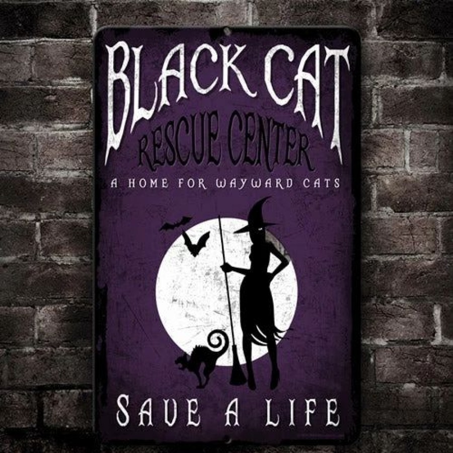 * Coupon Barman Black Cat Rescue 12 X 18 Halloween Metal Bar Sign | Bar Signs