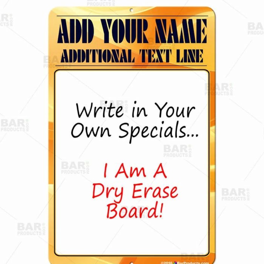 * New Barman Dry Erase Specials Sign Add Your Name Yellow Abstract Template | Bar Signs