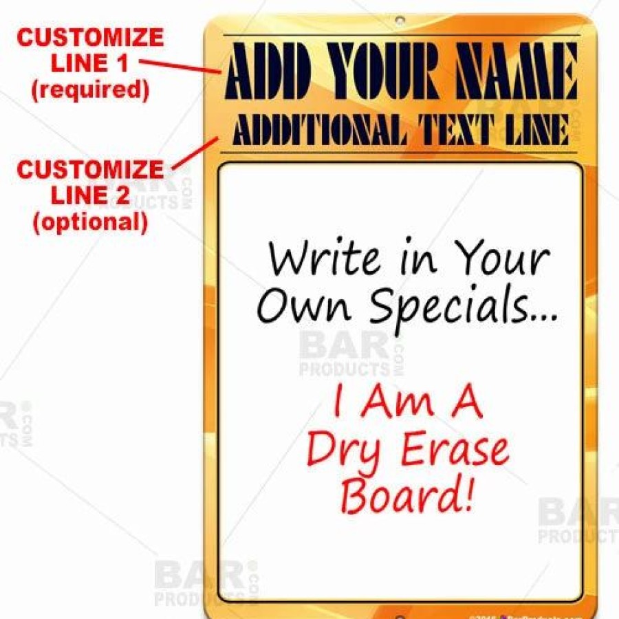 * New Barman Dry Erase Specials Sign Add Your Name Yellow Abstract Template | Bar Signs