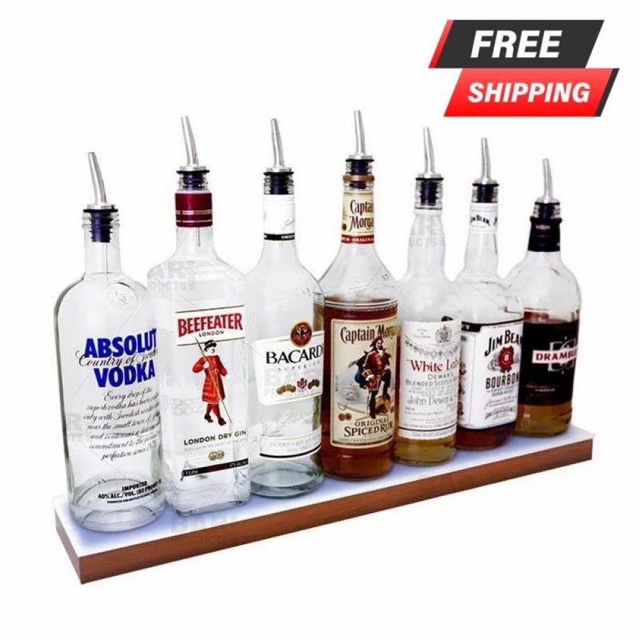 * Outlet Barman Barconic Led Liquor Bottle Display Shelf Low Profile 1 Step Wild Cherry Several Lengths | Liquor Bottle Shelves