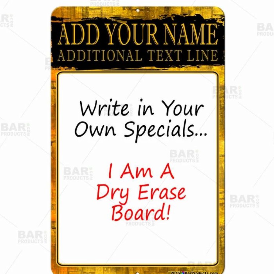 * New Barman Dry Erase Specials Sign Add Your Name Gold Grunge Template | Bar Signs