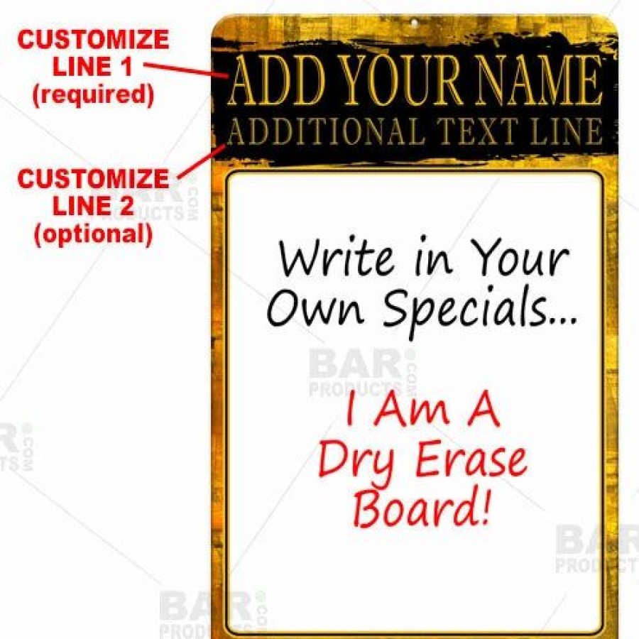 * New Barman Dry Erase Specials Sign Add Your Name Gold Grunge Template | Bar Signs