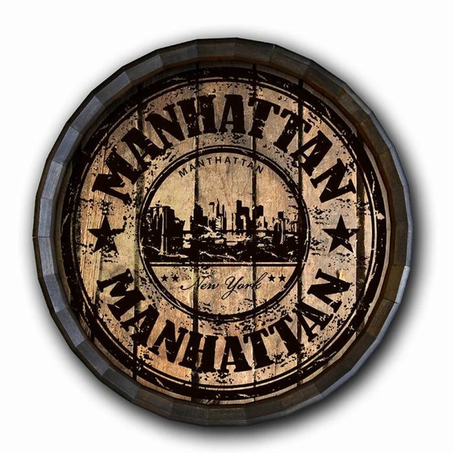 * New Barman Manhattan Stamp Barrel Top Tavern Sign | Bar Signs