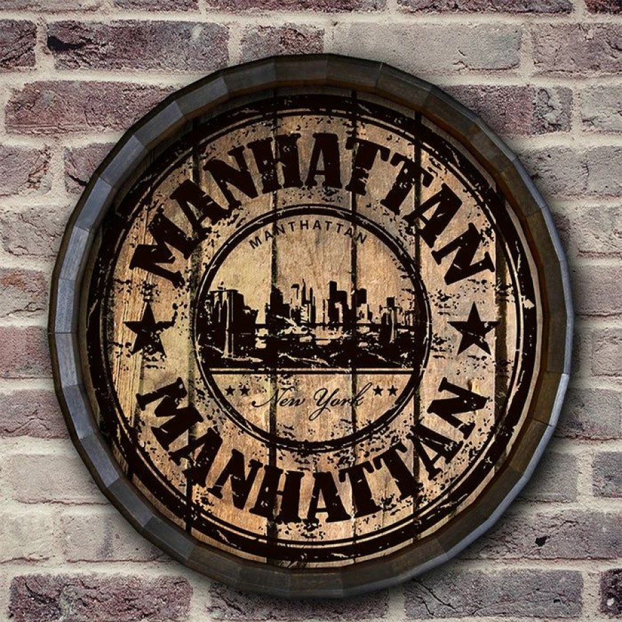 * New Barman Manhattan Stamp Barrel Top Tavern Sign | Bar Signs