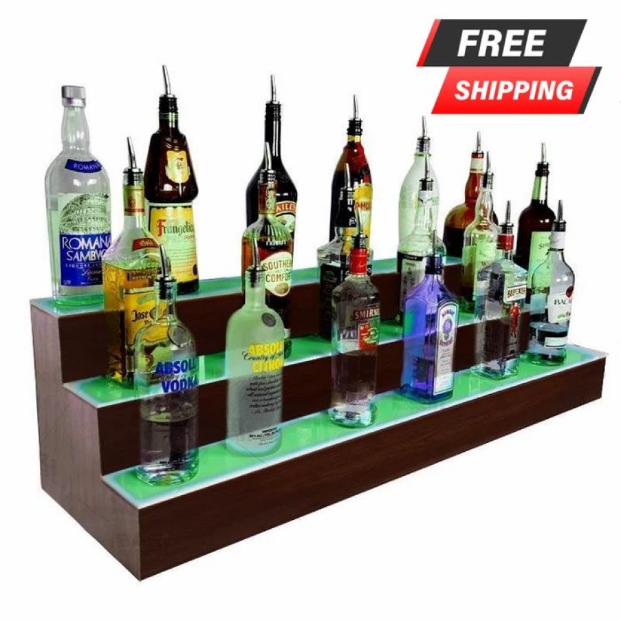 * Deals Barman Barconic Led Liquor Bottle Display Shelf 3 Steps Mahogany Several Lengths | Liquor Bottle Shelves