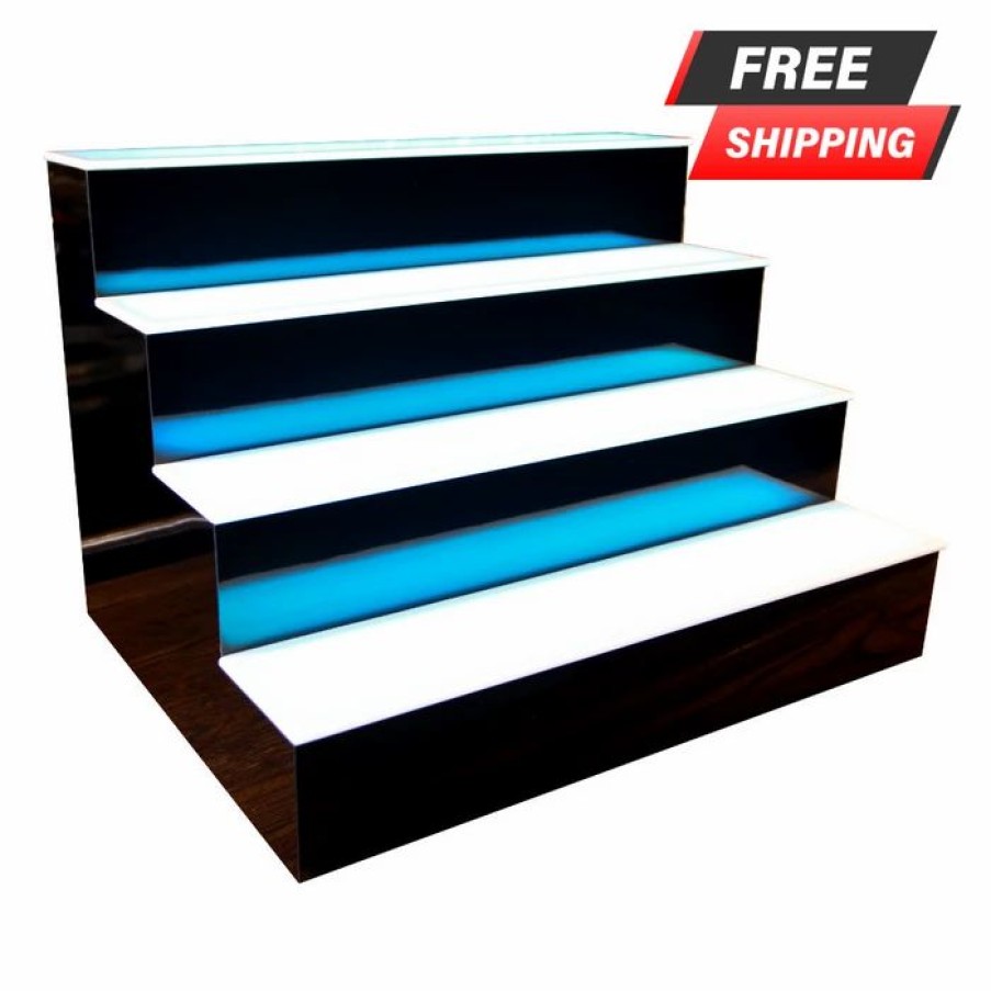 * New Barman Barconic Led Liquor Bottle Display Shelf 4 Tier (Step) Black Multi-Colored Lights Several Lengths | Liquor Bottle Shelves