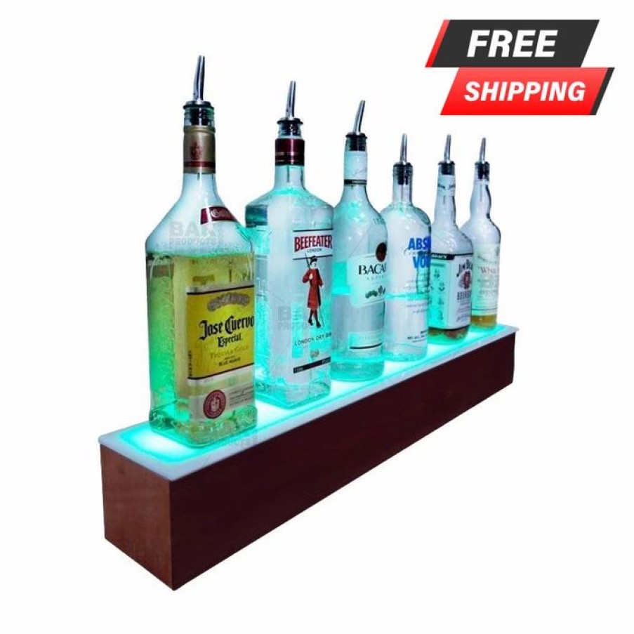 * Deals Barman Barconic Led Liquor Bottle Display Shelf 1 Step Mahogany Several Lengths | Liquor Bottle Shelves