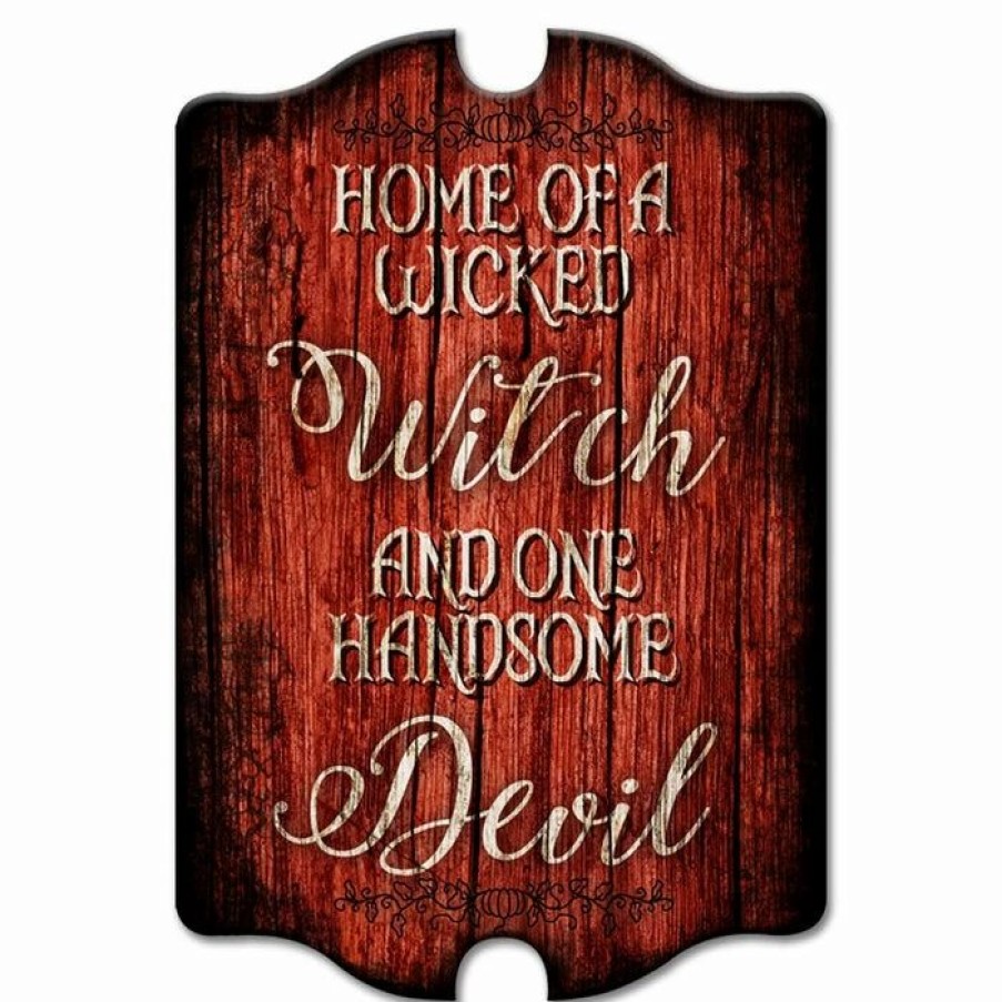 * Best Reviews Of Barman Tavern Shaped Halloween Wood Sign Wicked Witch / Handsome Devil | Bar Signs