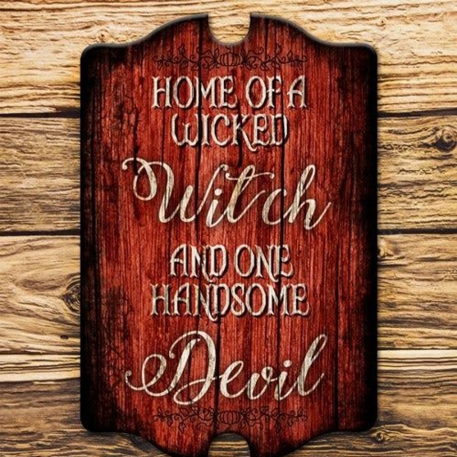 * Best Reviews Of Barman Tavern Shaped Halloween Wood Sign Wicked Witch / Handsome Devil | Bar Signs