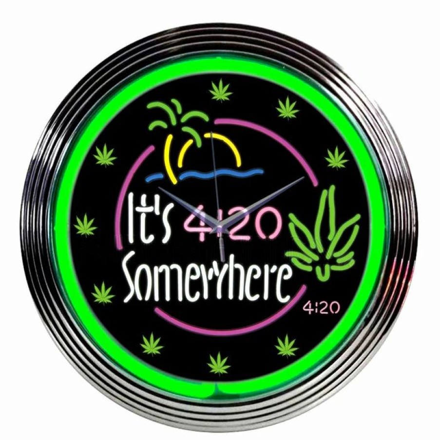 * Best Pirce Barman Neon Clock "It'S 4:20 Somewhere" 15 Diameter | Bar Signs