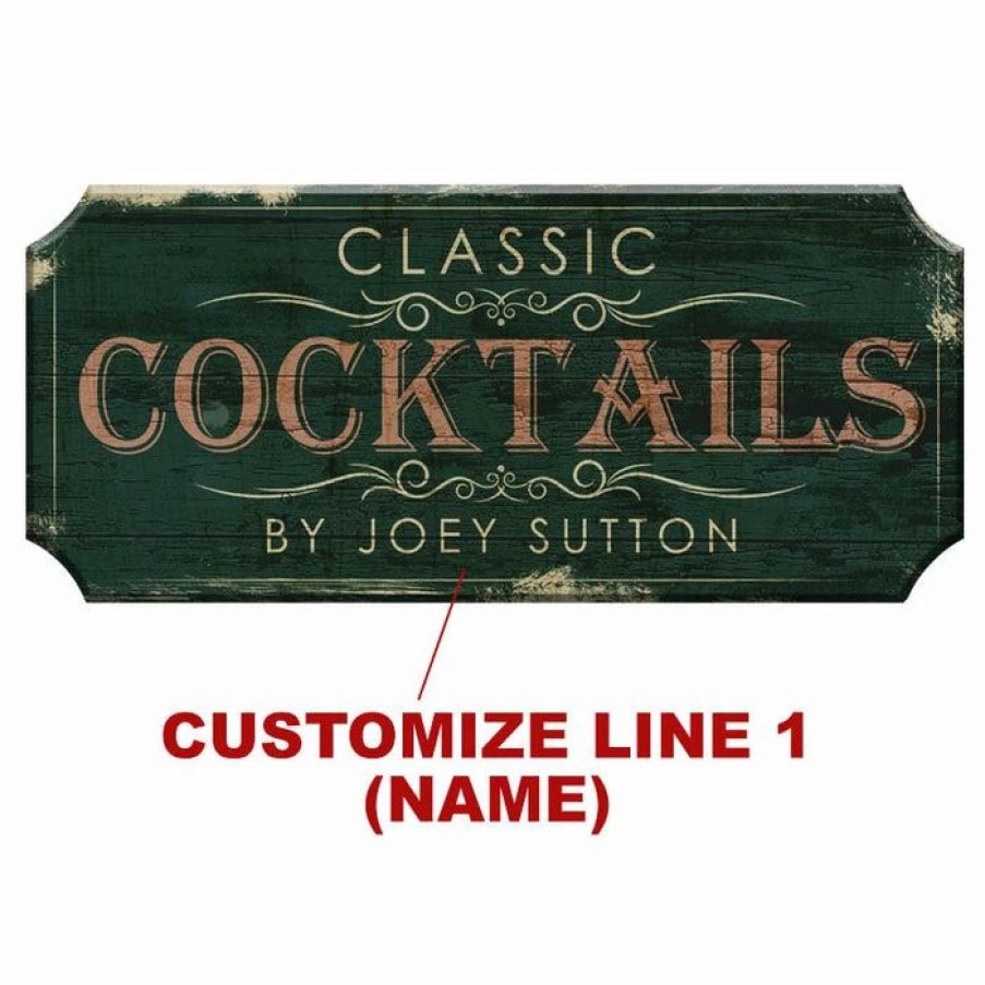 * Outlet Barman Customizable Wood Plaque Sign Classic Cocktails Color Options | Bar Signs