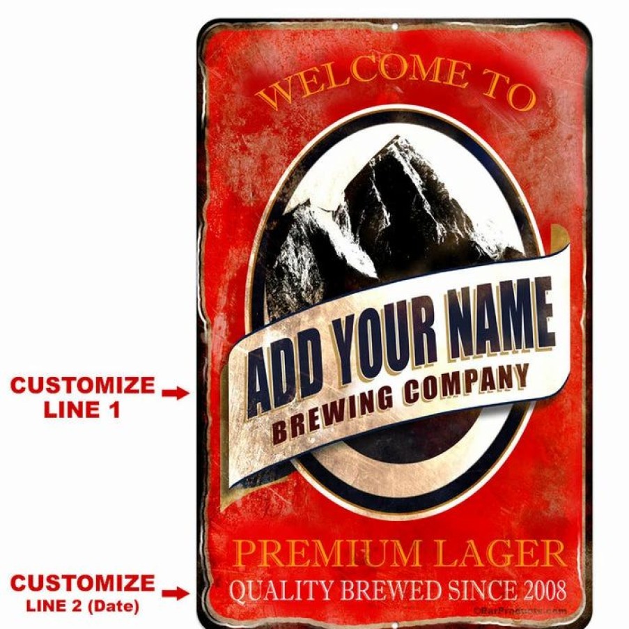 * Best Deal Barman Customizable Vintage Metal Bar Sign 12 X 18 Brewing Company (Red) | Bar Signs