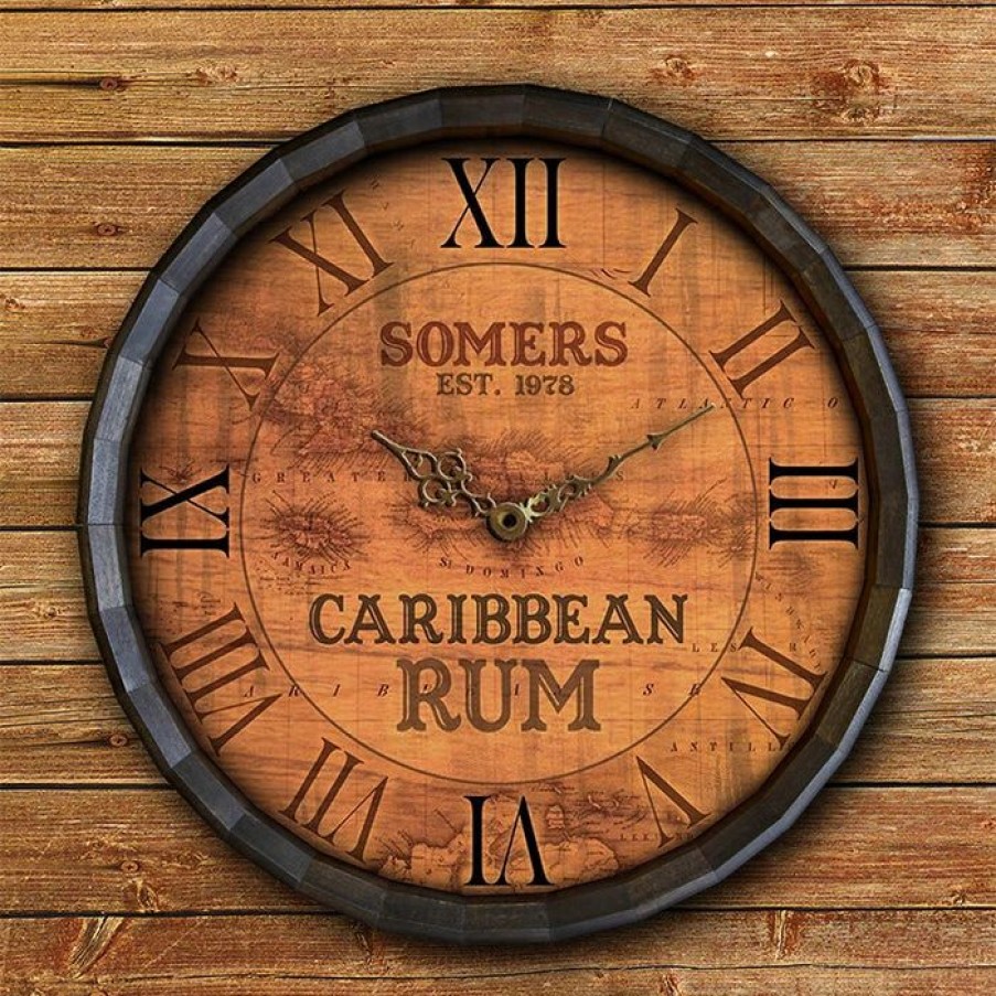 * Hot Sale Barman Custom Wood Barrel Top Clock Caribbean Rum | Bar Signs