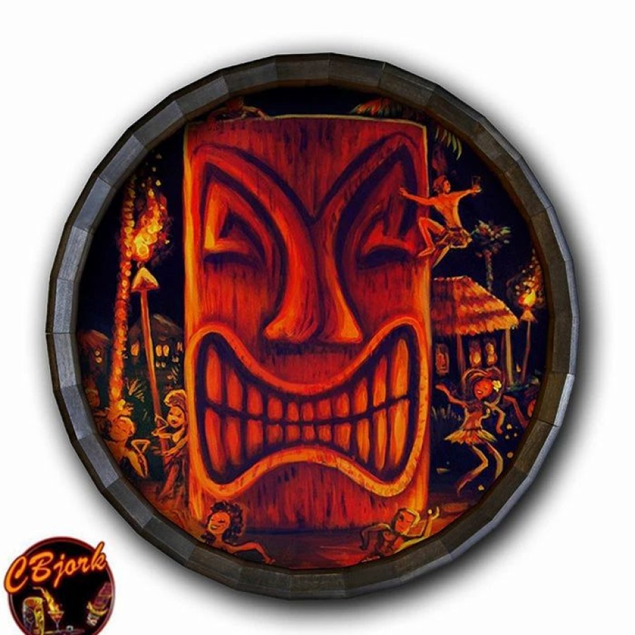 * Discount Barman Midnight Sun Wood Barrel Top Sign/Clock | Bar Signs