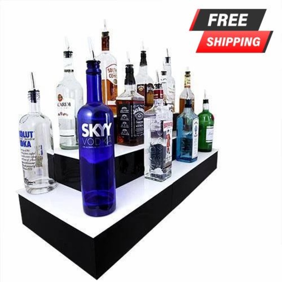 * Cheapest Barman Barconic Led Liquor Bottle Display Shelf Outside Corner 3 Steps Black | Liquor Bottle Shelves