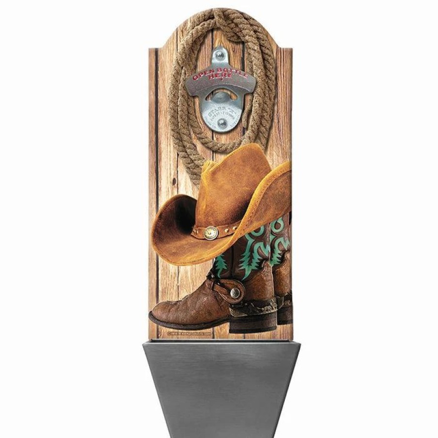 * Cheapest Barman Cowboy Boots Wall Mounted Wood Plaque Bottle Opener And Cap Catcher | Bar Signs