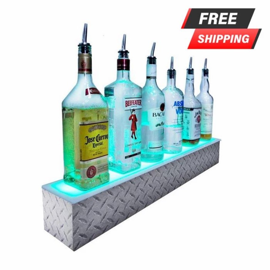 * Hot Sale Barman Barconic Led Liquor Bottle Display Shelf 1 Step Diamond Plate Print Several Lengths | Liquor Bottle Shelves