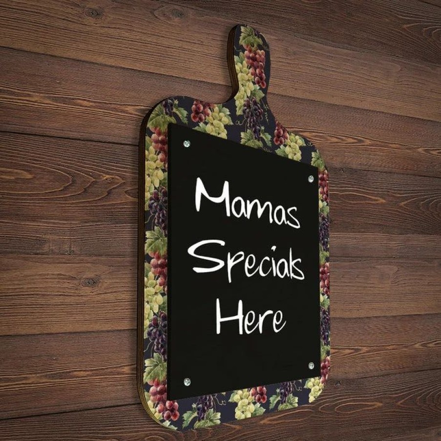 * Outlet Barman Wood Plaque Menu Cutting Board Shaped Chalkboard Grapes Wine Design | Bar Signs