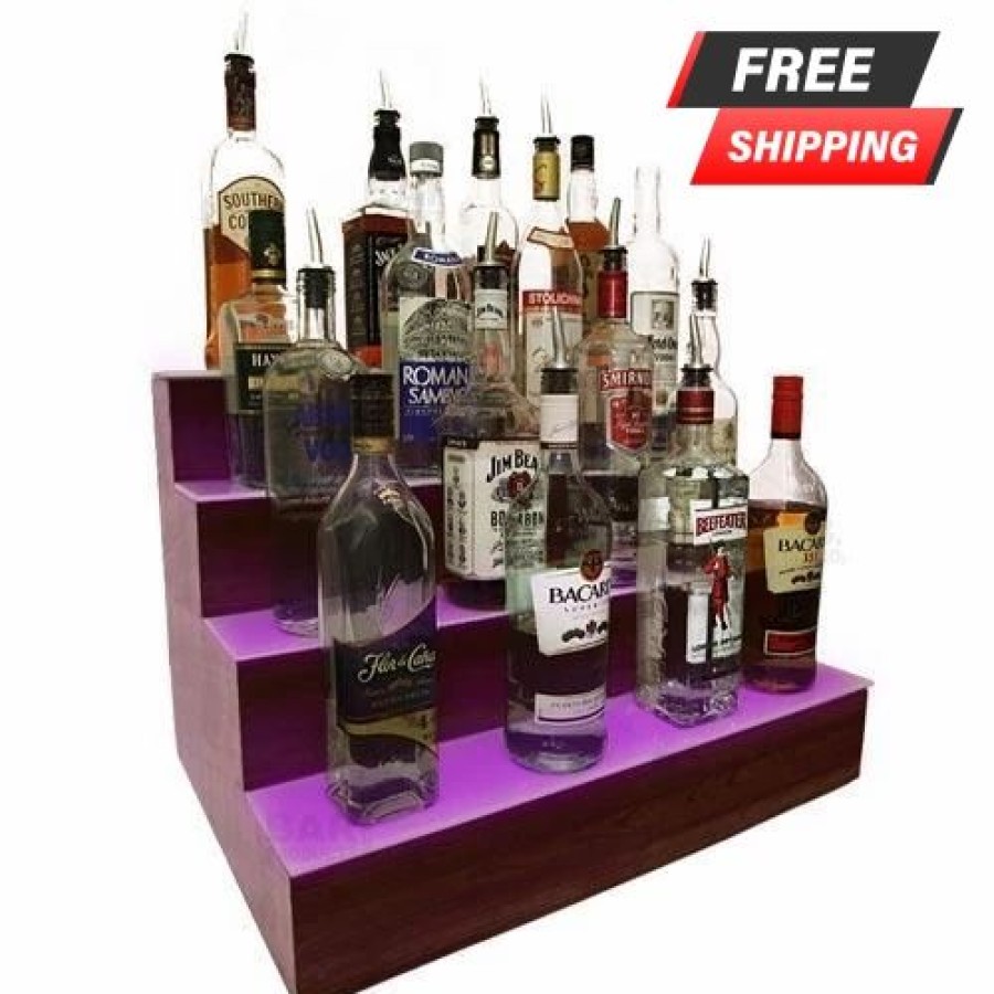 * Flash Sale Barman Barconic Led Liquor Bottle Display Shelf 4 Steps Mahogany Several Lengths | Liquor Bottle Shelves