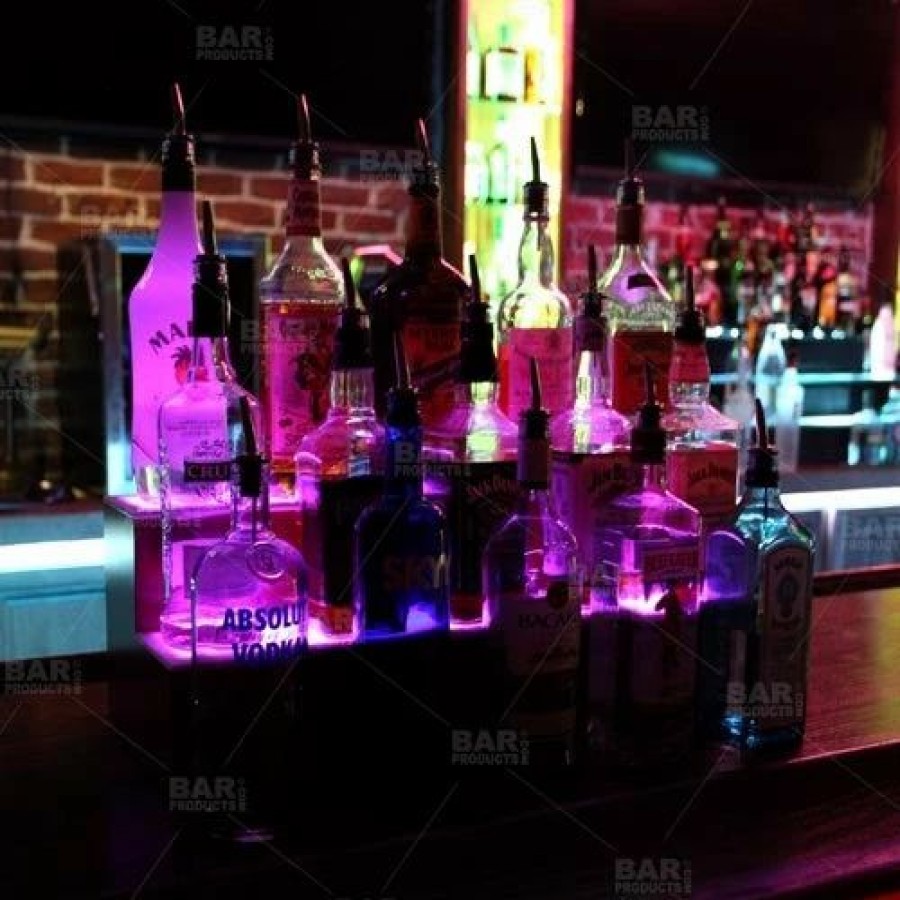 * Flash Sale Barman Barconic Led Liquor Bottle Display Shelf 4 Steps Mahogany Several Lengths | Liquor Bottle Shelves