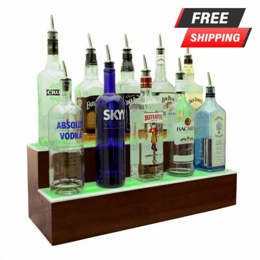 * Deals Barman Barconic Led Liquor Bottle Display Shelf 2 Steps Mahogany Several Lengths | Liquor Bottle Shelves