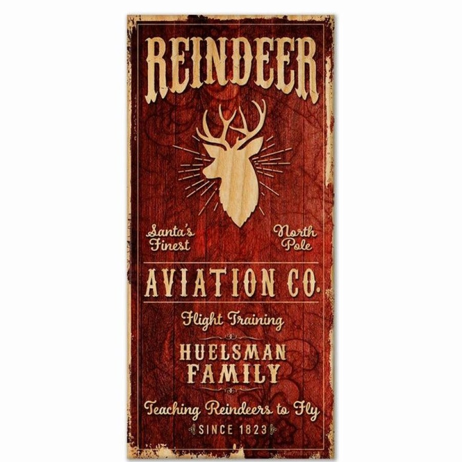 * Brand New Barman Customizable Large Vintage Wooden Holiday Bar Sign Reindeer Aviation 11 3/4 X 23 3/4 | Bar Signs