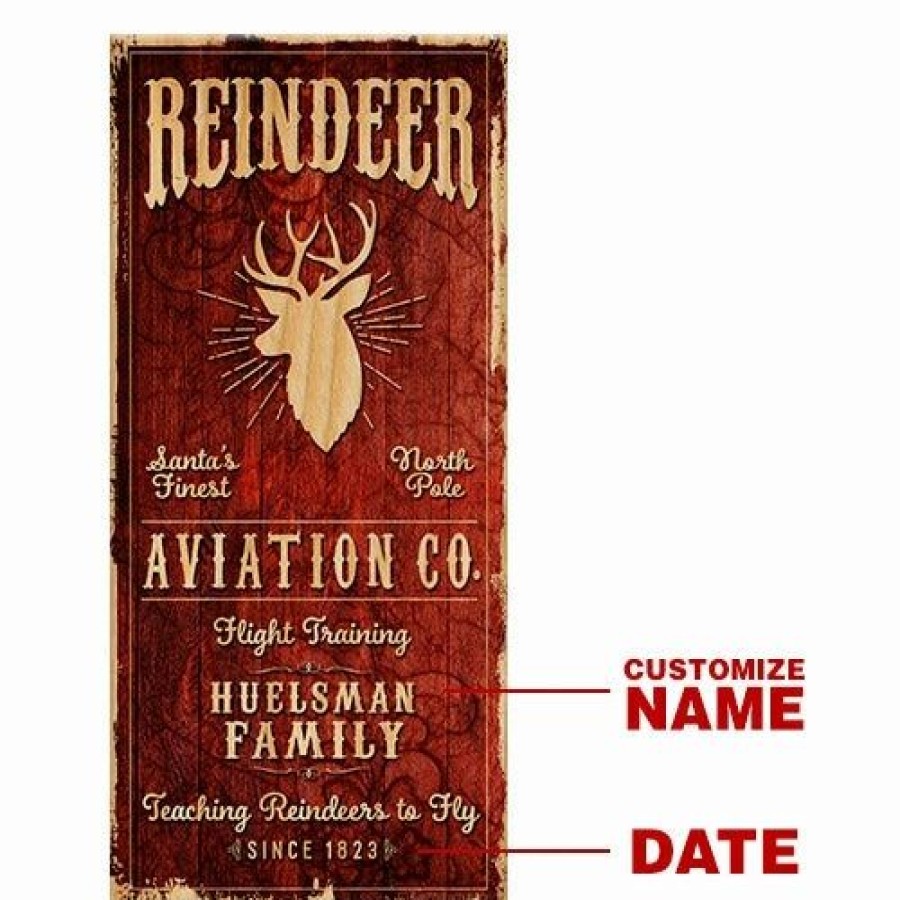 * Brand New Barman Customizable Large Vintage Wooden Holiday Bar Sign Reindeer Aviation 11 3/4 X 23 3/4 | Bar Signs