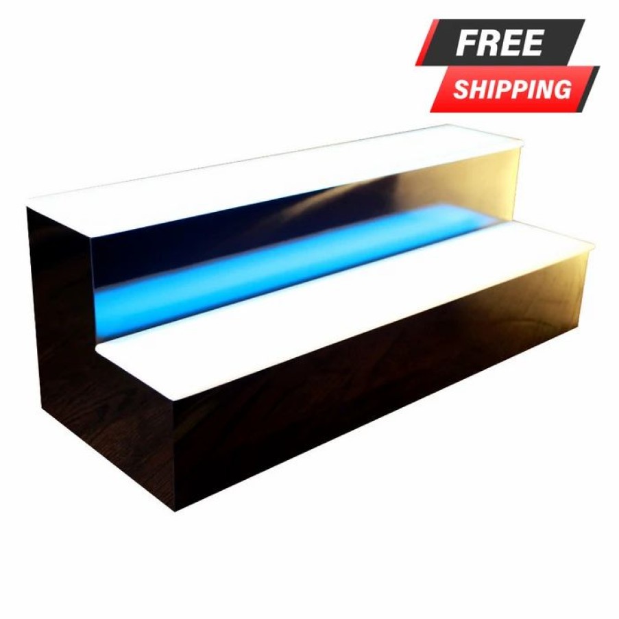 * New Barman Barconic Led Liquor Bottle Display Shelf 2 Tier (Step) Black Multi-Colored Lights Several Lengths | Liquor Bottle Shelves