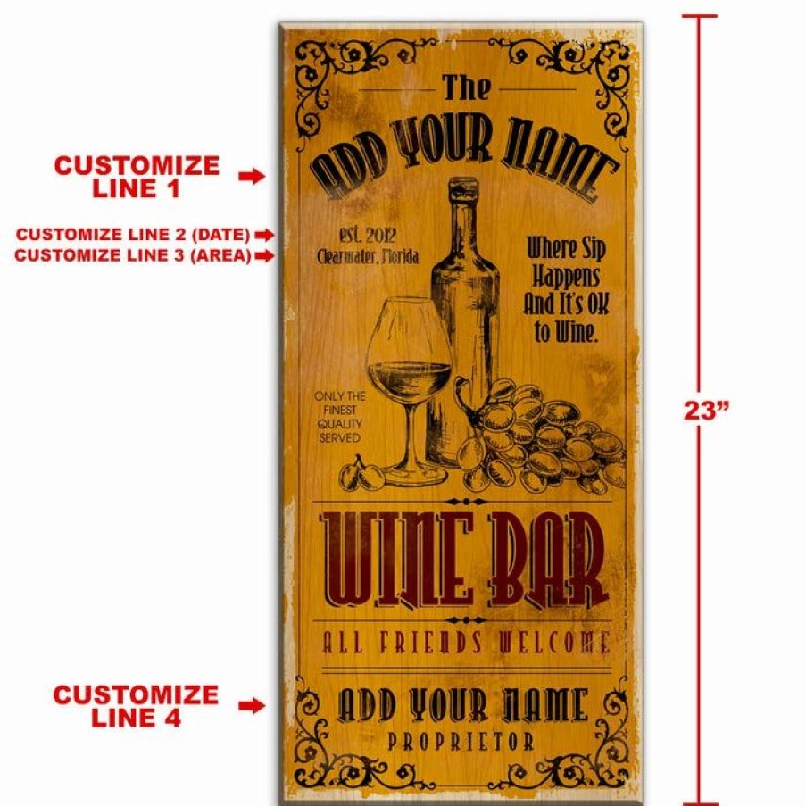 * Hot Sale Barman Customizable Large Vintage Wooden Bar Sign Wine Bar 11 3/4 X 23 3/4 | Bar Signs