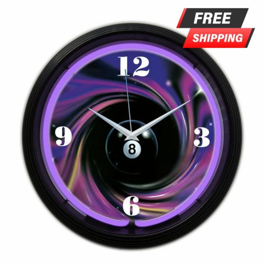 * Budget Barman Neon Clock Eight Ball Swirl 15 Diameter | Bar Signs