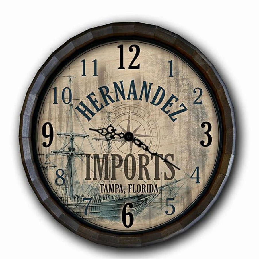 * Deals Barman Custom Wood Barrel Top Clock Vintage Imports | Bar Signs