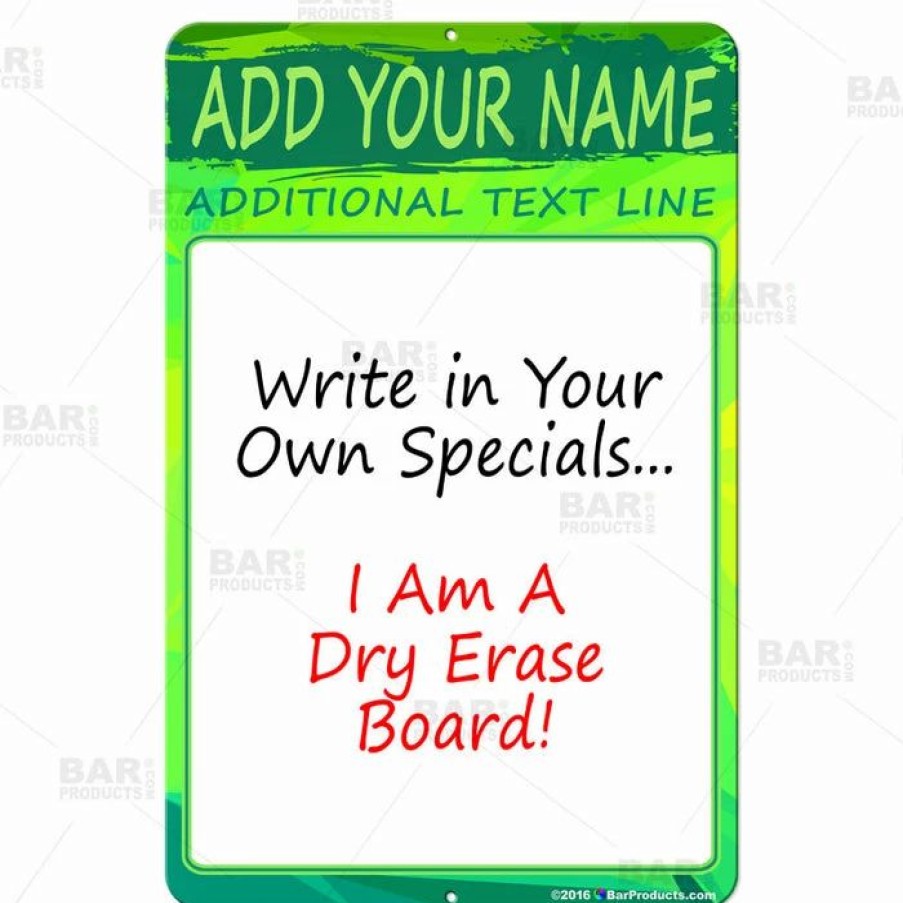 * Hot Sale Barman Dry Erase Specials Sign Add Your Name Green Abstract Template | Bar Signs