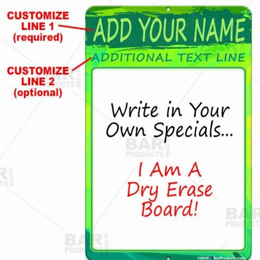 * Hot Sale Barman Dry Erase Specials Sign Add Your Name Green Abstract Template | Bar Signs