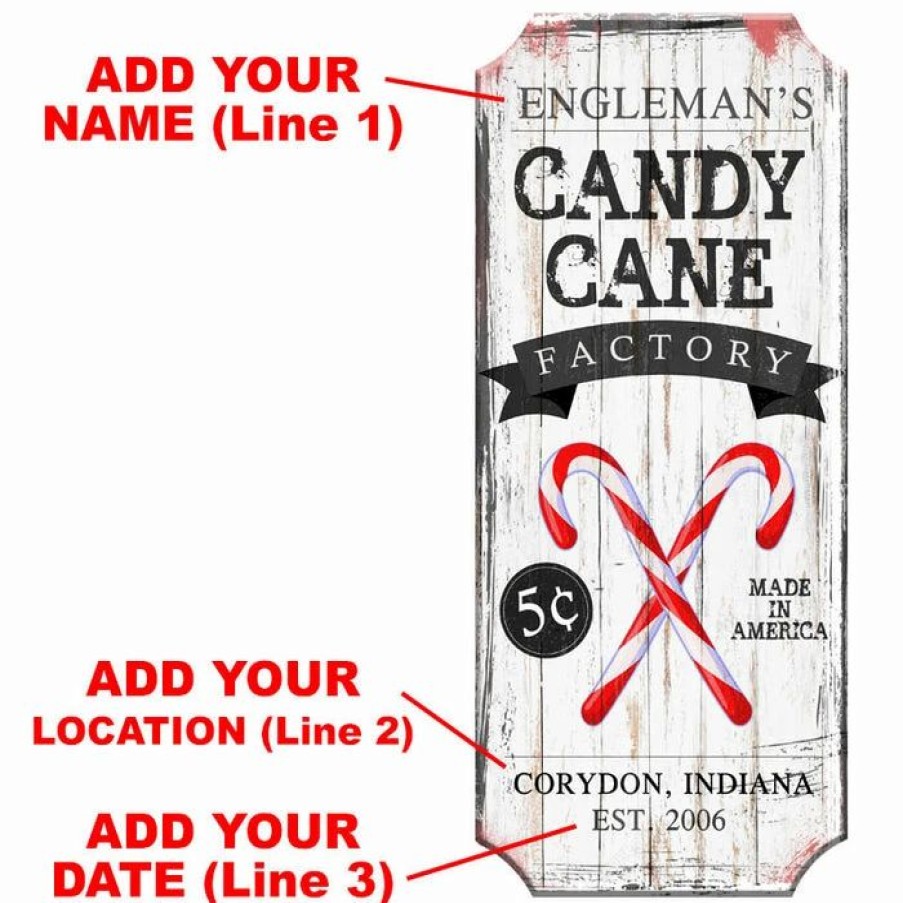 * New Barman Customizable Wood Christmas Sign Candy Cane Factory | Bar Signs