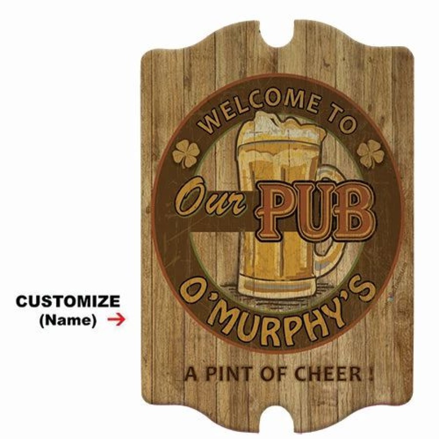 * New Barman Custom Tavern Shaped Wood Bar Sign Our Pub | Bar Signs