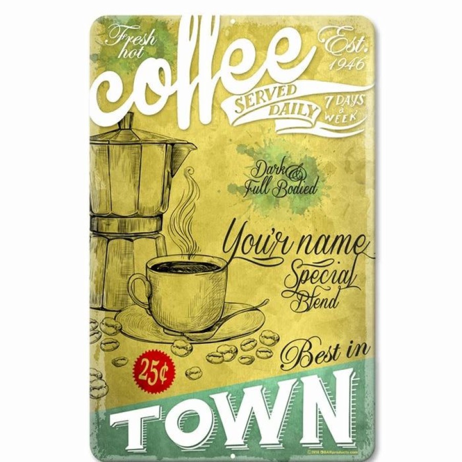 * New Barman Fresh Hot Coffee Customizable Vintage Metal Bar Sign 12 X 18 | Bar Signs